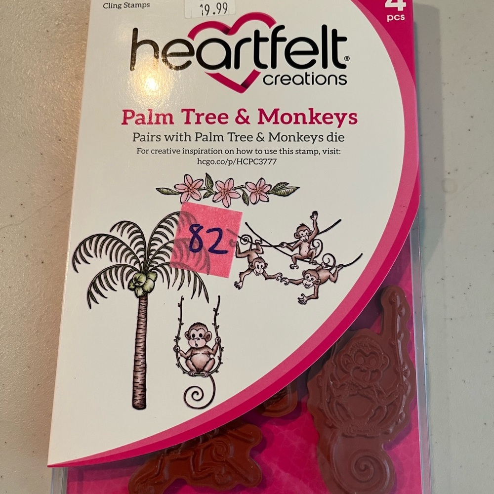 Palm Tree & Monkeys Cling Stamps - Pink